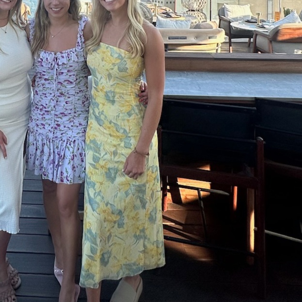Yellow strapless midi dress